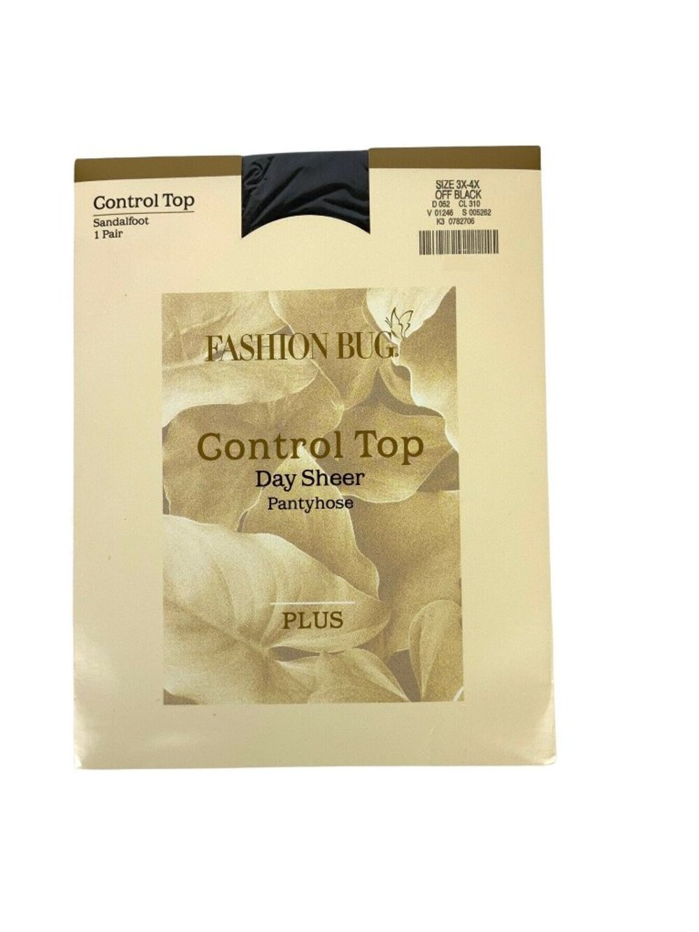 Fashion Bug Plus Size Control Top Day Sheer Pantyhose 3X-4X Off Black Sandalfoot